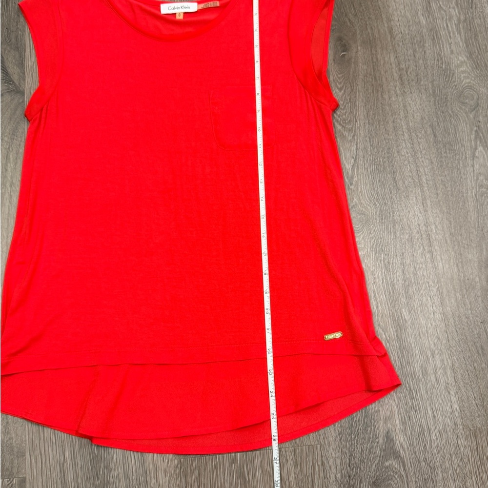 Calvin Klein Women's Coral Short Sleeve Tee with Chiffon Accents Size S - Picture 9 of 12
